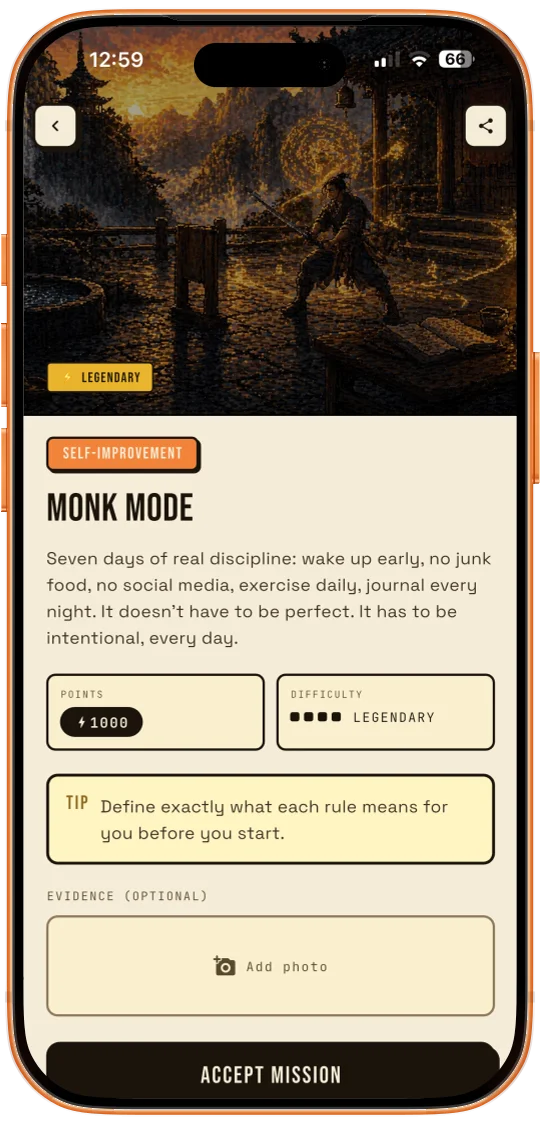 Mission detail screen